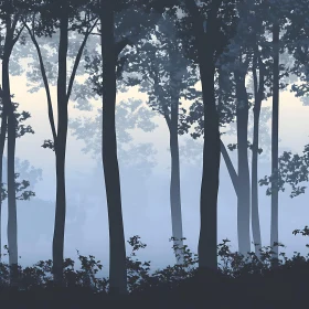 Misty Woodland with Tall Trees