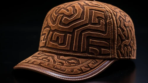 Brown Leather Cap with Tribal Pattern | Reimagined Moche Art