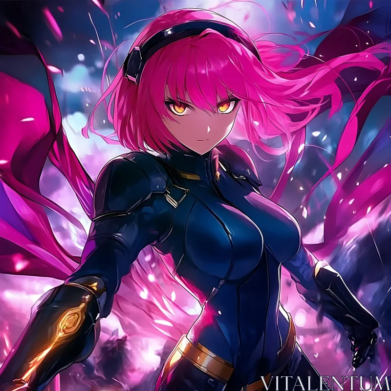 Female Anime Heroine in Armor with Pink Hair AI Image