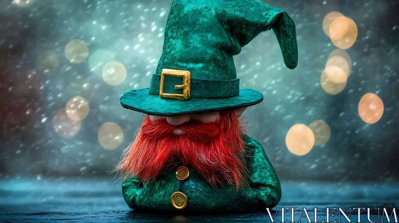 Whimsical Leprechaun Portrait with Bokeh Lights AI Image