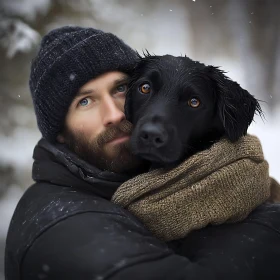 Winter Companionship Between Man and Dog