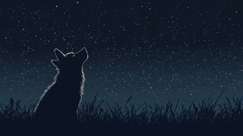 Silhouette of Wolf under Starry Sky