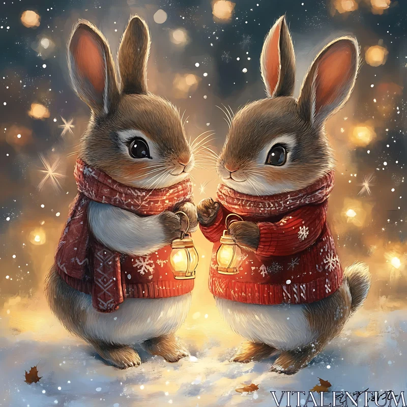 AI ART Festive Bunnies in Winter Wonderland