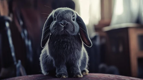 Grey Bunny on Red Chair