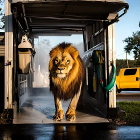 Unexpected Guest: Lion at the Carwash