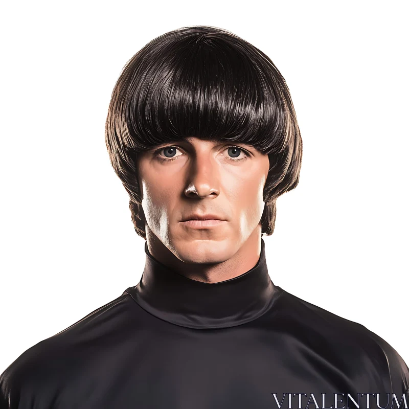 AI ART Man with Bowl Cut Stares Intently