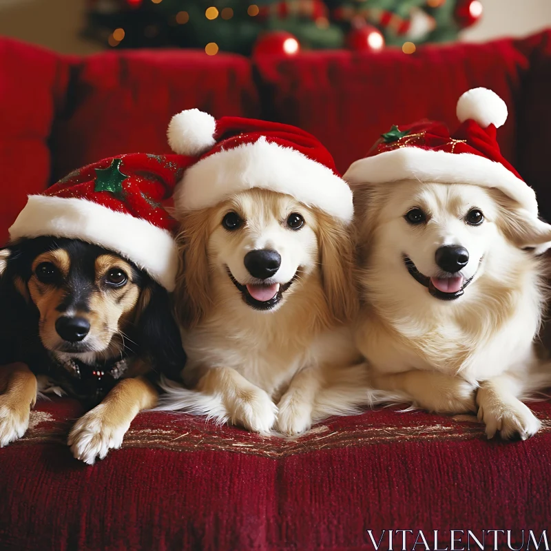 Cute Dogs Celebrating Christmas AI Image