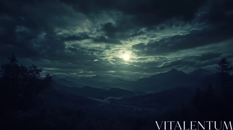 Moonlit Mountains at Night AI Image