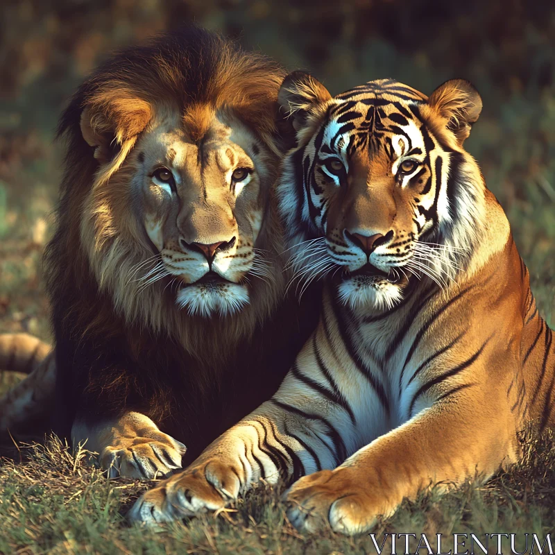 Majestic Lion and Tiger Side-by-Side AI Image