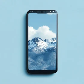 Mobile Phone Displaying Mountain Landscape