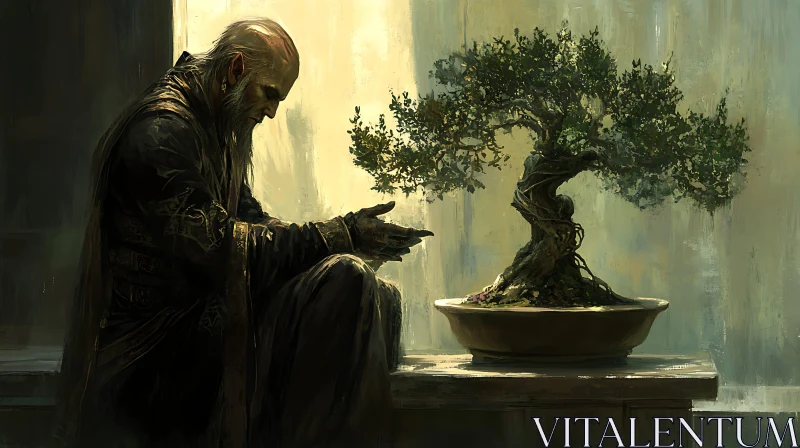 Man and Bonsai Tree Art AI Image