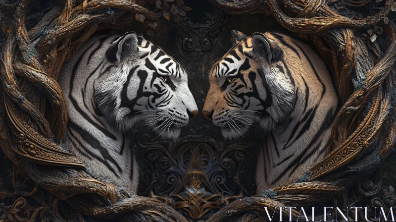 Tiger Duo Framed Portrait AI Image