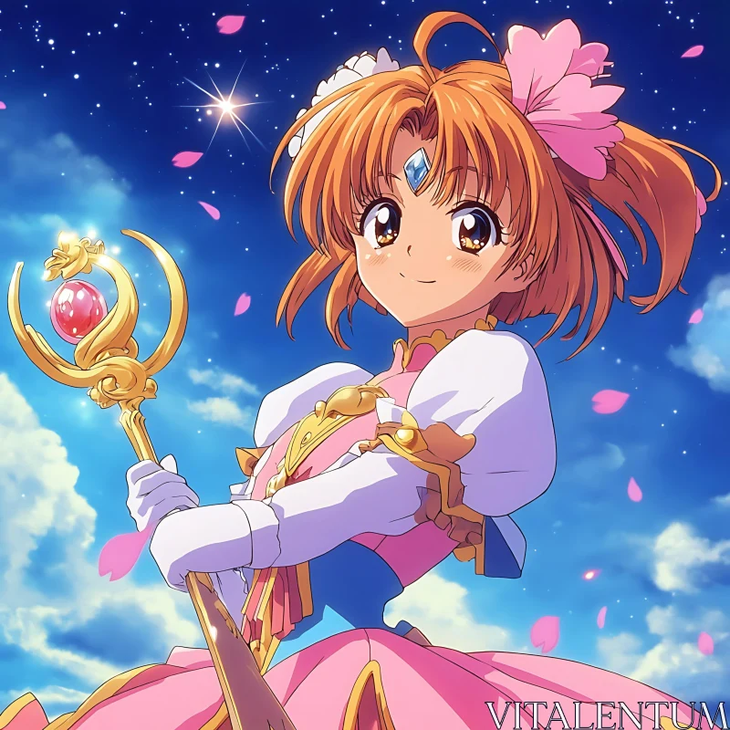 Magical Girl in Pink Dress with Staff AI Image