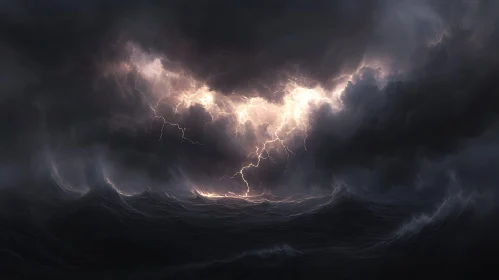 Stormy Sea and Lightning