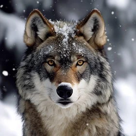 Snowy Wolf Face Close-Up