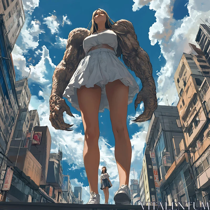 AI ART Giant Woman with Mutated Arms in City