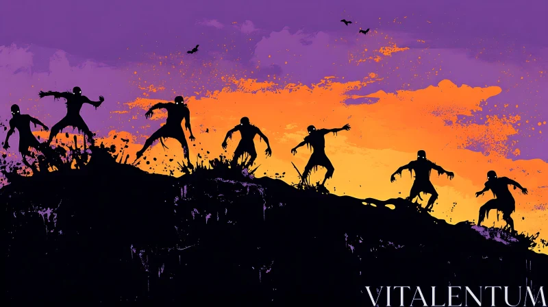 Silhouette Zombies on Hill AI Image