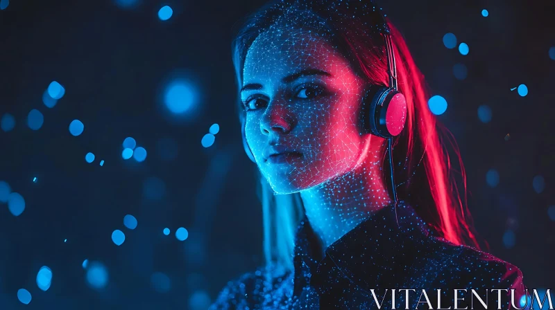 AI ART Woman in Neon Listening to Music