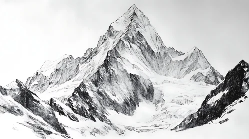 Snowy Mountain Range Artistic Sketch