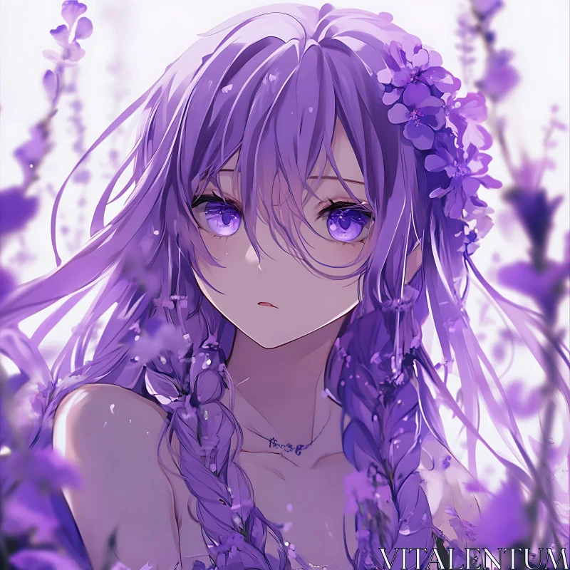 Anime Portrait of Girl with Flowers in Hair AI Image