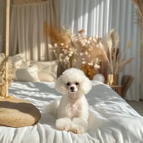 Fluffy Poodle in a Warm and Inviting Bedroom Setting