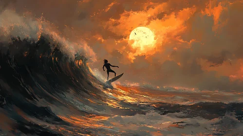 Riding the Wave Sunset Art