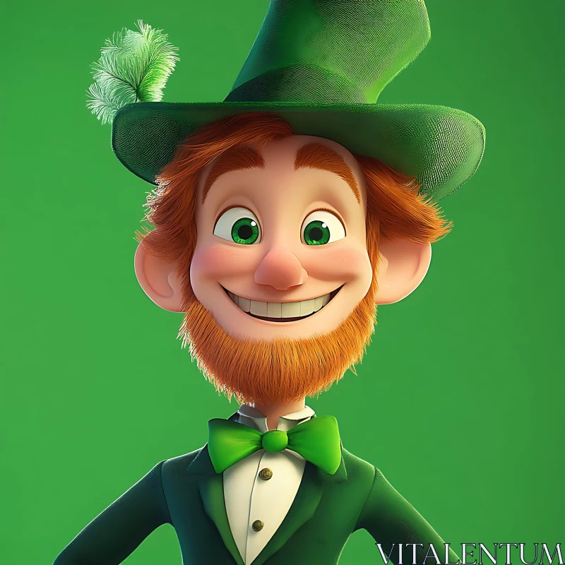 Smiling Leprechaun Portrait with Green Hat AI Image