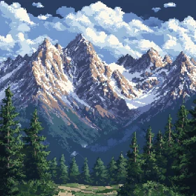 Snowy Peaks Pixel Art Landscape