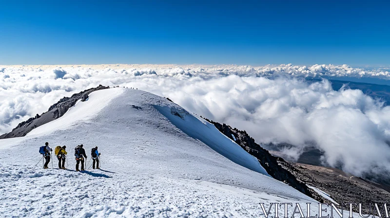 Mountain Climbers Above Cloudscape AI Image