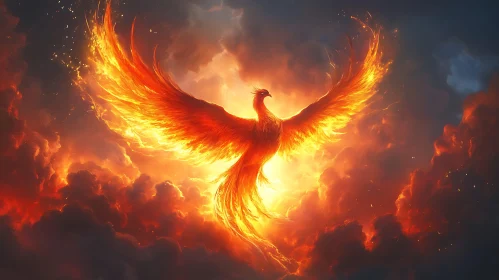 Phoenix Bird Spreading Wings in the Sky