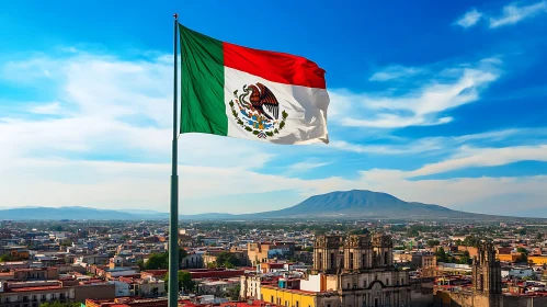 Flag of Mexico over City