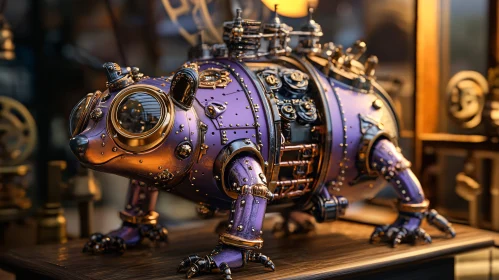 Intricate Steampunk Bear-Like Robot