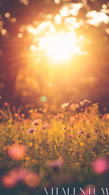 AI ART Sunset Field with Wildflowers in Glow