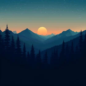 Tranquil Mountain Scene with Setting Sun