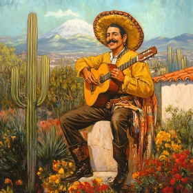 Mexican Guitar Player with Sombrero