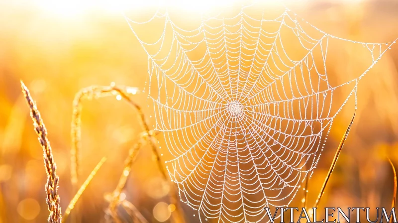 AI ART Spider Web Adorned with Dew in Morning Light