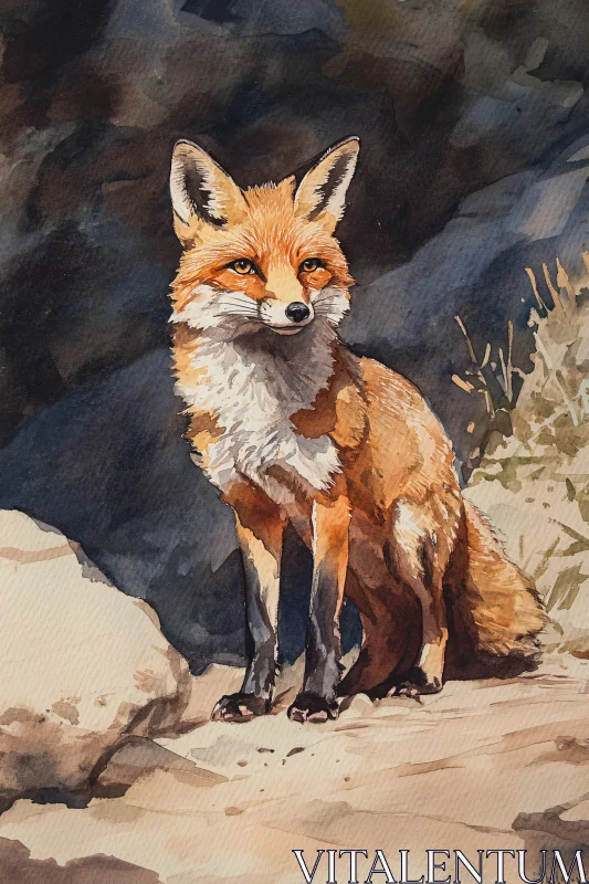 AI ART Fox in Natural Habitat Watercolor Art