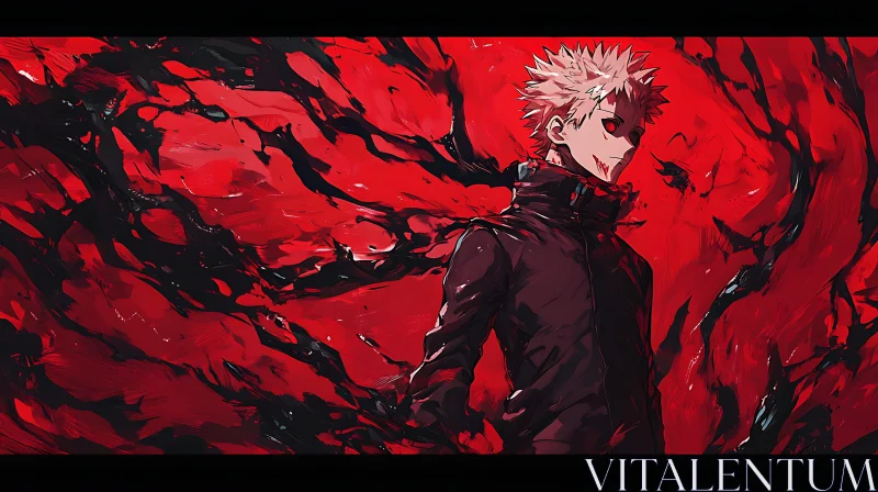 Anime Art with Red and Black Dynamic Background AI Image