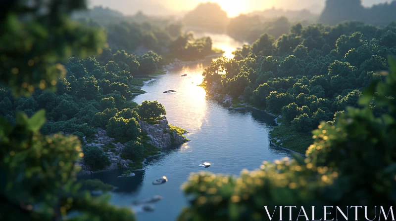 Serene Sunset River View in Nature AI Image