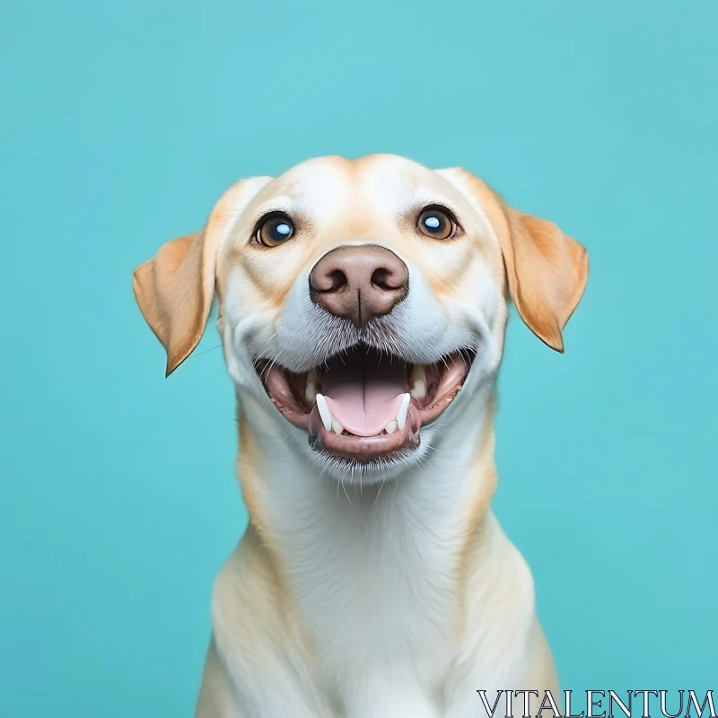 Happy Dog in Turquoise Background AI Image