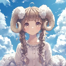 Ethereal Anime Girl with Ram Horns