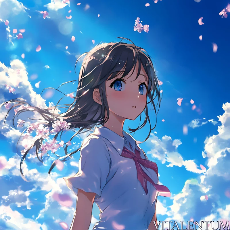 AI ART Tranquil Anime Girl with Cherry Blossoms