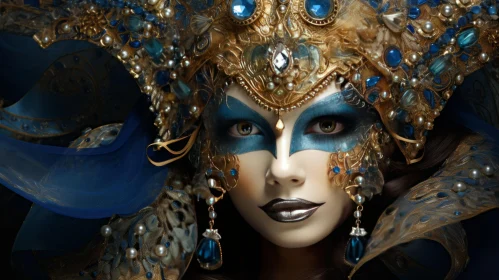 Blue & Gold Adorned Woman: A Blend of Reality and Fantasy