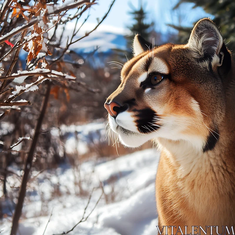 Mountain Lion in Snowy Wilderness AI Image