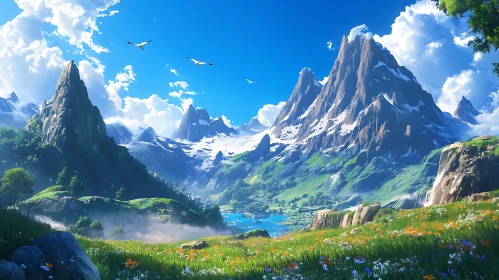 Picturesque Mountain Landscape with Meadow