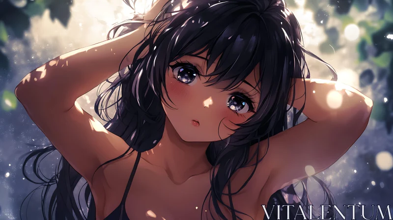 Expressive Anime Girl with Dark Hair and Sparkling Eyes AI Image