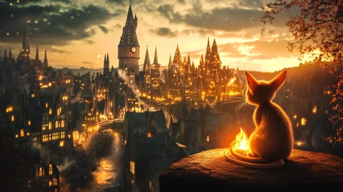 Enchanted Cat Viewing a Fairy-tale Castle