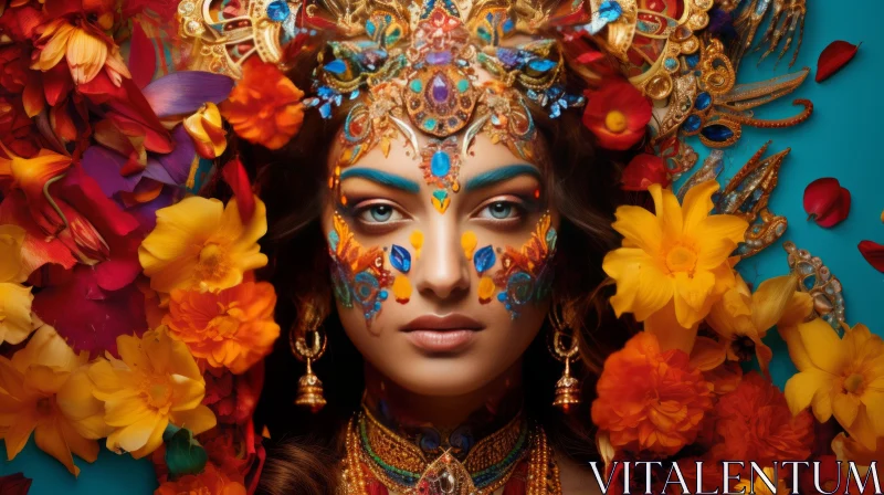 Exotic Beauty Adorned in Vibrant Colors and Gemstones AI Image
