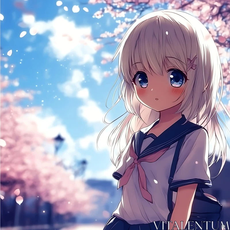 Cherry Blossom Anime Scene AI Image