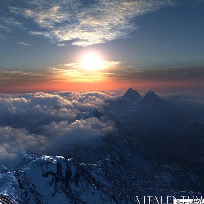 Snowy Peaks at Dusk AI Image